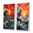 thumbnail image 3 of Designart "Majestic Sunset Wild Waves Breaking in Retro Art I" Coastal Waves Framed Wall Art Set Of 2 - Coastal Red Gallery Wall Frame Set For Home Decor, 3 of 6