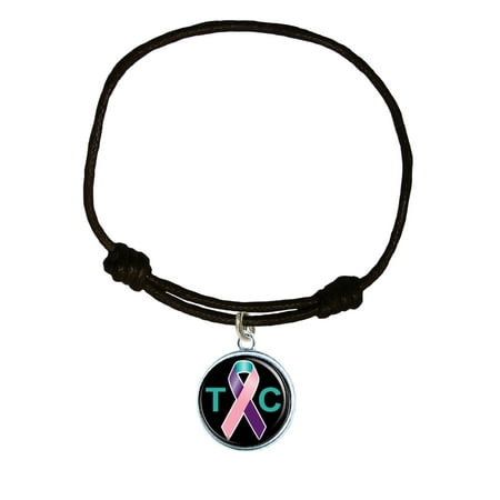 - Thyroid Cancer Awareness Black Leather Unisex Bracelet Jewelry