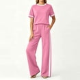 thumbnail image 3 of Womens Summer Two Piece Sets Sportswear Wide Leg Pants Casual Sports Set Travel Vacation Short Sleeve Sets Matching Sets Women Clothing, 3 of 7