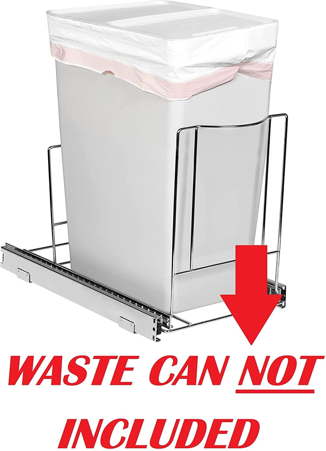 Pull Out Trash Can Under Cabinet- Trash Can Not Included, Heavy Duty w/ 5 Year Limited Warranty- Requires a 13”W X 22”D Cabinet Opening, Chrome