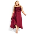 thumbnail image 6 of AURA Plus Size Satin Red Strap Dress Women V Neck Party Midi Dress 1XL 2XL 3XL, 6 of 7