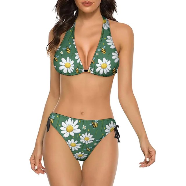 NICKSUN Women's Bikini Sets, Cute Print Two Piece Bathing Suits Sexy Halter Padded Bikini Swimsuits