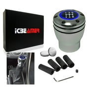 ICBEAMER Silver Aluminum Shift Knob Blue LED Light Top Glow, Fit Buttonless Automatic & 4, 5, 6 Speed Manual Transmission Interior Car Gear Lever Stick Shift Racing Style [Battery Included]