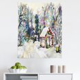 thumbnail image 1 of Watercolor Tapestry, Colorful Digital Painting Print of Winter Woodland Rural Cottage House, Fabric Wall Hanging Decor for Bedroom Living Room Dorm, 5 Sizes, Cream and Multicolor, by Ambesonne, 1 of 1