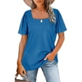 thumbnail image 1 of Sonducket Camiseta de manga corta para mujer, jersey estético de cuello cuadrado, blusa, vacaciones en la playa, moda de verano, ropa Prendas para la parte del cuerpo Azul SG, 1 of 5