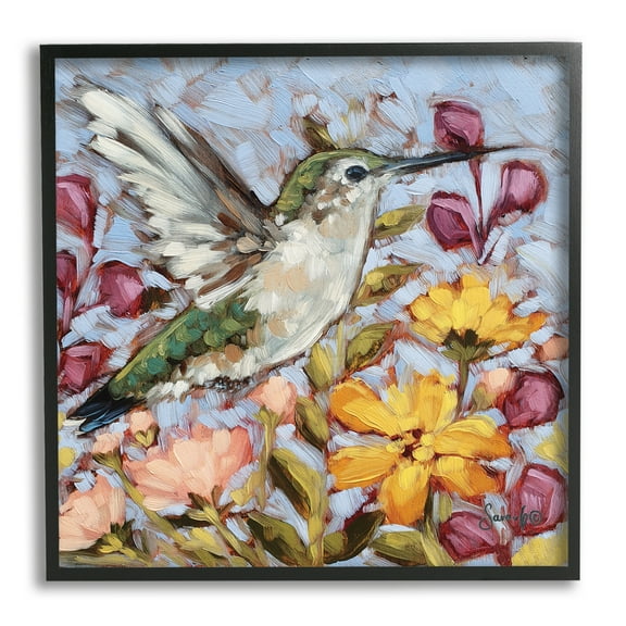 Stupell Hummingbird Spring Garden Flowers Animals & Insects Painting Black Framed Art Print Wall Art