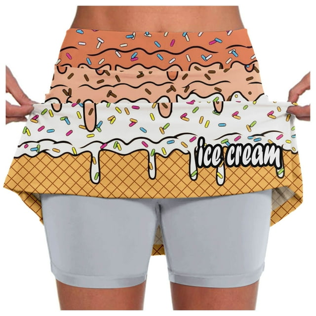 SHIXIAOO Summer Women's Casual Mid Rise Skirt with Pockets Featuring Ice Print for Stylish Everyday Wear Rip Skirts Mini Skirt for Women Casual Summer
