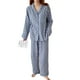 thumbnail image 1 of Conjunto de pijama de mujer con botones y manga larga con patrón de corazón y cuello vuelto, ropa de dormir holgada y suave para mujer para primavera y otoño en casa, azul L, 1 of 8