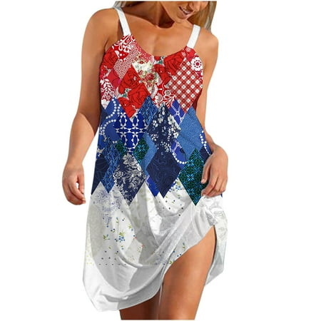 

Juebong Women s Fashion Halter Round Neck Cute Printed Sleeveless Suspenders Pullover Dress