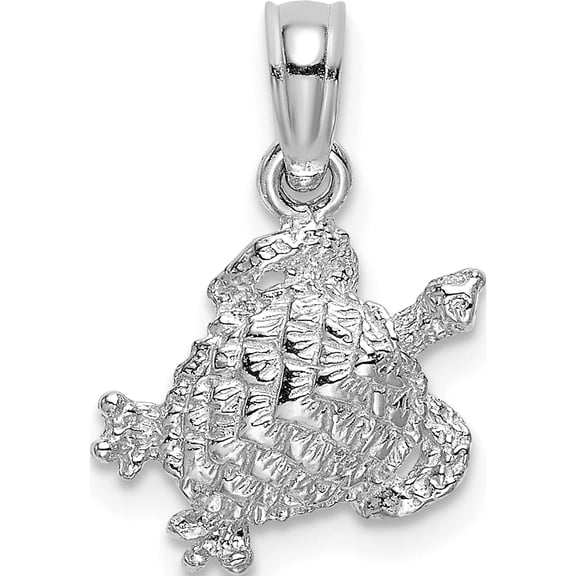 14K White Gold Textured Sea Turtle Charm (16 X 11.85) Made In United States k7651w