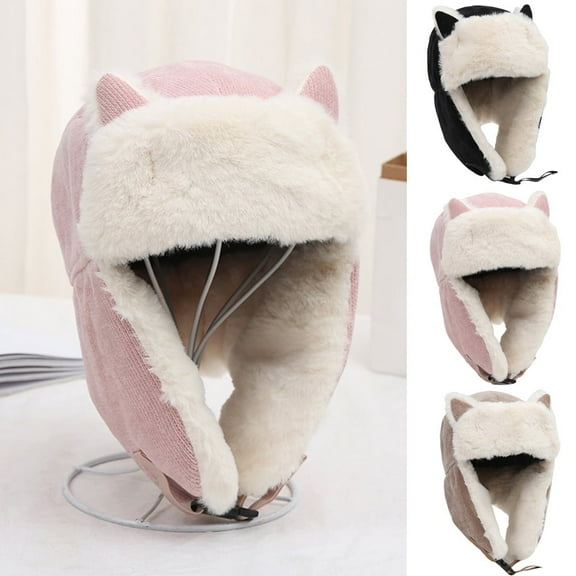 Yoyauz Ladies Cat Ear Beanie Winter Hat Cute Cat Knitted Hat Winter Knit Cable Ear Flap Hat for Women Girls for Outdoor