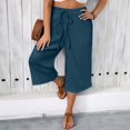 thumbnail image 5 of Costeam Womens Crinkle Textured Capri Culotte Pants Drawstring Elastic High Waist Dual Side Pockets Lightweight Solid Color Loose Casual Cropped Trousers, 5 of 7