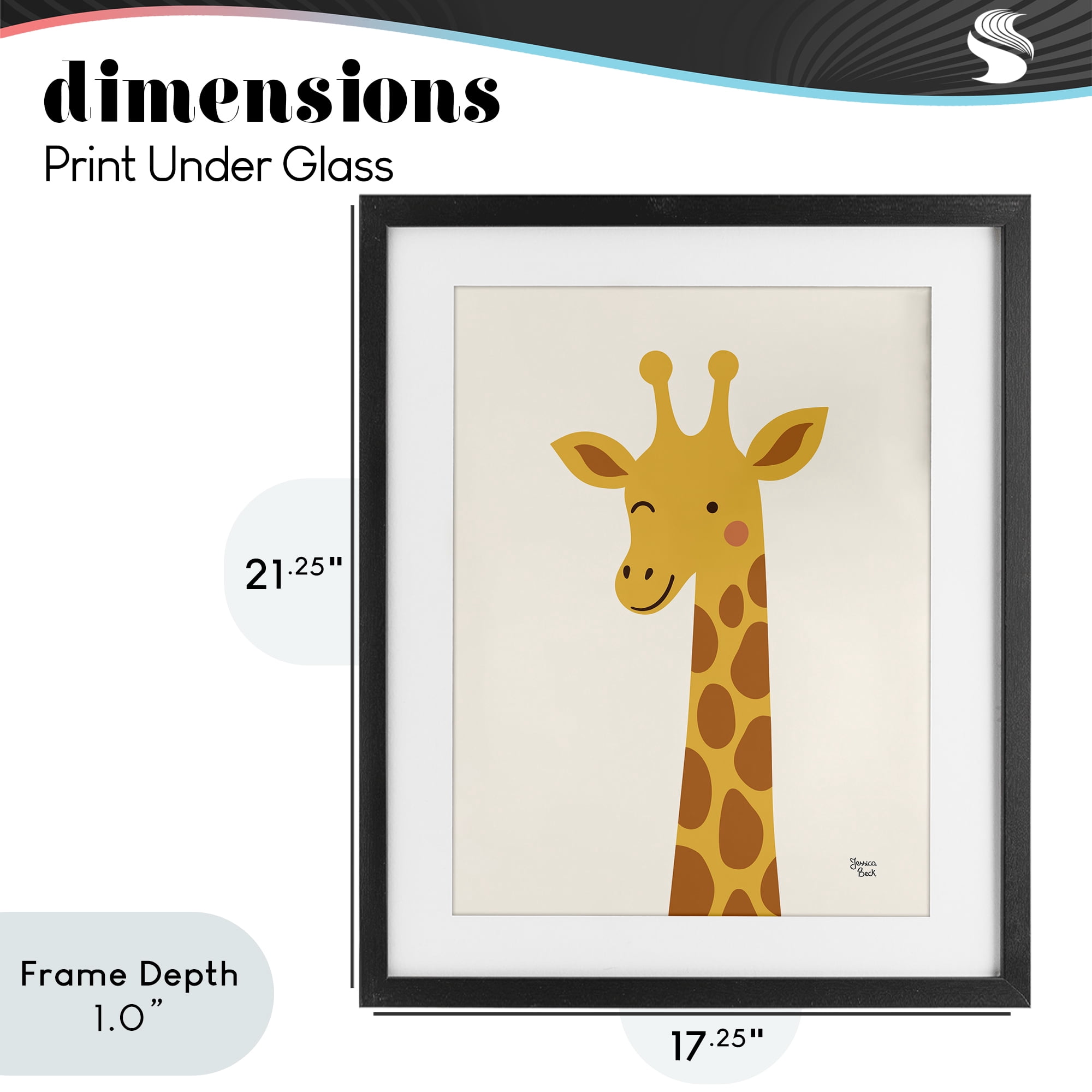 Stupell Industries Winky Giraffe Portrait Black Framed Print Under Glass, design by Jessica Beck