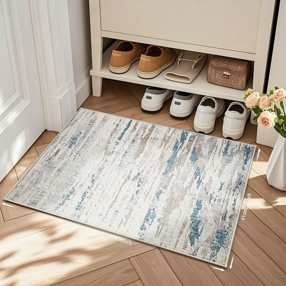 Scandi-Industrial Runner Rug | OEKO-TEX Washable & 3D Non-Slip | Slate Blue/Ash Grey Carpet for Kitchen/Living Room/Bedroom l