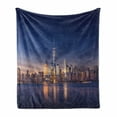 thumbnail image 1 of City Soft Flannel Fleece Throw Blanket, New York Skyline Manhattan After Sunset Metropolis Downtown Urban Panorama USA, Cozy Plush for Indoor and Outdoor Use, 50" x 70", Navy Blue Peach, by Ambesonne, 1 of 6
