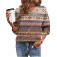 thumbnail image 6 of Women's Long Sleeve Shirts Casual V Neck Pullover Sweatshirts Trendy Striped Plus Size Tunic Tops Spring Going Out Top, 6 of 6