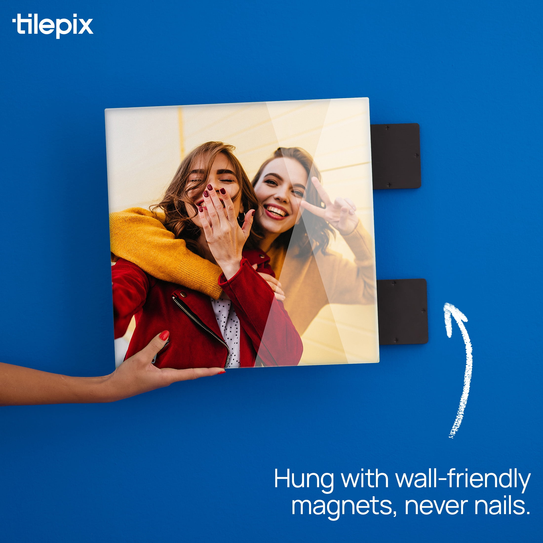 TilePix Glass Premium 16x16 Glass Picture Tile - Customizable Magnetic Photo Tile Picture Frame, Nail-Free Hanging Photo Tile