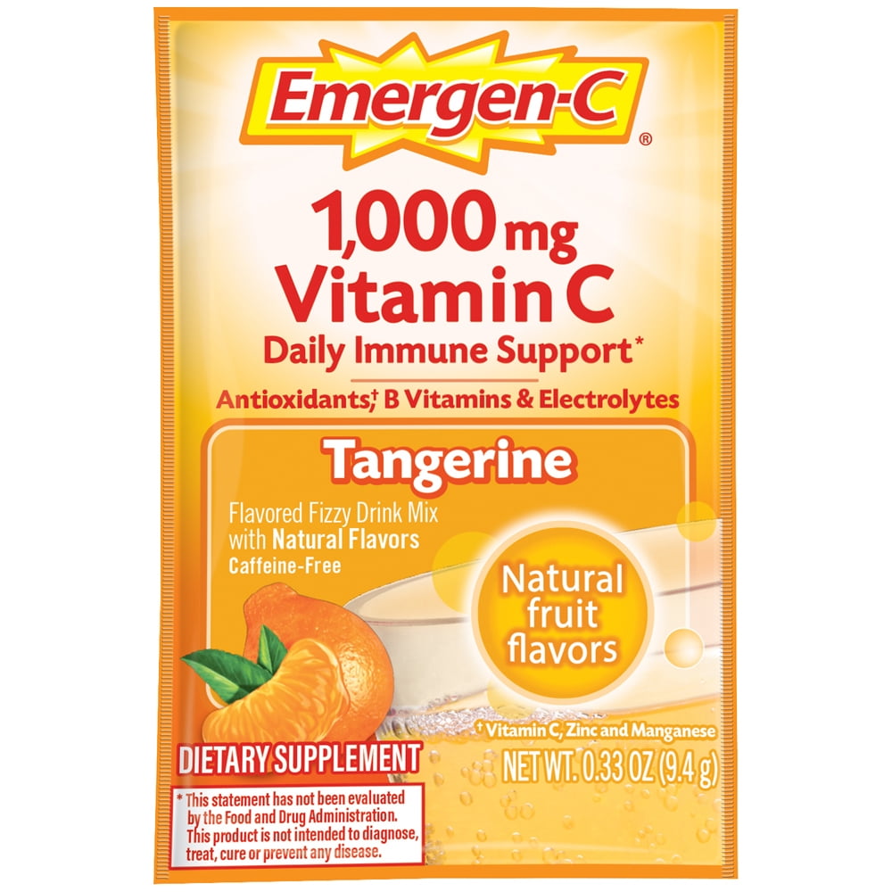 Emergen-C (30 Count, Tangerine Flavor) Dietary Supplement Fizzy Drink Mix with 1000 mg Vitamin C, 0.33 Ounce Packets, Caffeine Free