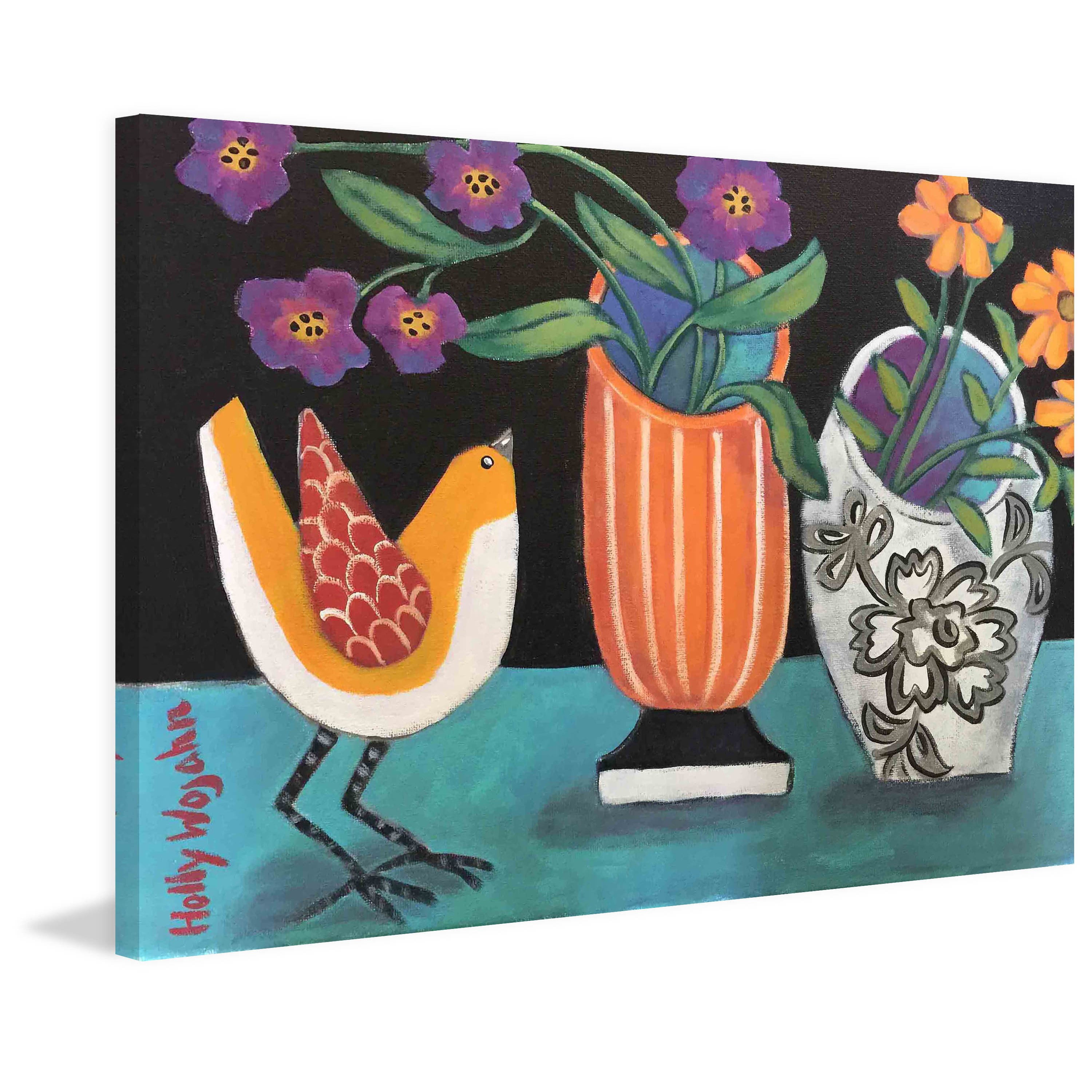 Marmont Hill "Two More Cheery Vases and a Chirp More" Painting Print on Canvas