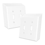 TaniaWiring 10 Pack Double Toggle Light Switch Wall Plates, 2-Gang Standard Size Electrical Outlet Cover, Unbreakable Polycarbonate Thermoplastic – White, UL Listed