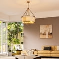 thumbnail image 2 of Tribesigns 5-Light Pendant Light with Drum Fabric Lampshade, Height-Adjustable Hanging Light Fixture, Modern Chandelier for Living Room, Dining Room, Bedroom, Staircase, 2 of 10