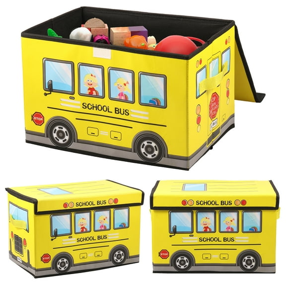 3 Pcs School Bus Treasure Chest Box Foldable Nonwoven Classroom Treasure Box with Waterproof Film for Home Bedroom Dormitory Office