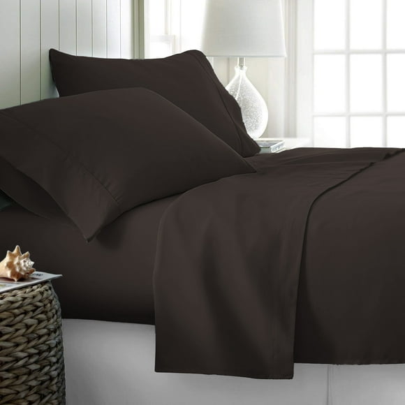 Comfy Bamboo World Series 90gsm 4pc Microfiber Bedsheets Sheet Set, Twin Size Bed, Brown