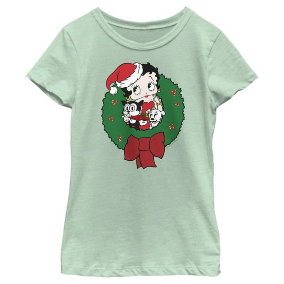 Girl's Betty Boop Christmas Characters Wreath Graphic Tee Mint Small