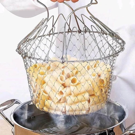 Stainless Steel Kitchen Strainer Retractable Steam Rinse Fry Folding Net Cooking Tool for Food and Fruits