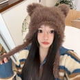 thumbnail image 5 of Winter Plush Women Hat Cute Bear Ear Protection Beanie Cap for Girls Female Kawaii Solid Color Faux Fur Warm Earmuffs Caps (A Style gray,One Size), 5 of 7