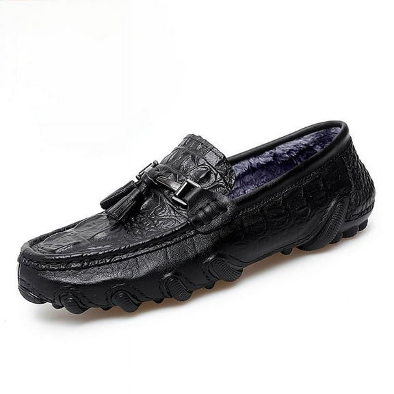 Winter Men's Casual Loafers Slip On Outdoor Fuzzy Furry Loafers Leather Warm Comfortable Shoes Male Driving Shoes Moccasins Classic Penny Loafer Flats Boat Shoes