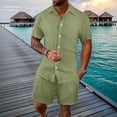thumbnail image 2 of Clossjun Mens Short Sets 2 Piece Summer Outfits Jacquard Short Sleeve Button Down Shirt and Shorts Set, 2 of 4