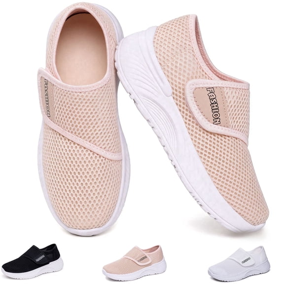 CHICVOMEY Women's Sneakers with Adjustable Walking Sneakers for Women - Breathable Flyknit Sneakers with Wide Toe Box & Arch Support - Lightweight Casual Flats for Daily Travel
