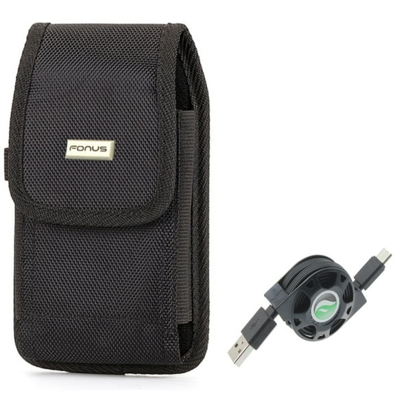 Retractable USB Cable w Rugged Case Belt Clip for Samsung Galaxy A73 5G,A53 5G,A33 5G,A13 5G,A03s Phones - Type-C Charger Power Cord, Holster Canvas Cover Pouch