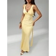 thumbnail image 6 of Yellow Solid Deep V-Neck Sleeveless Backless Tie Maxi Dress For Party Cocktail Formal Bridesmaid Wedding Guest, 6 of 8