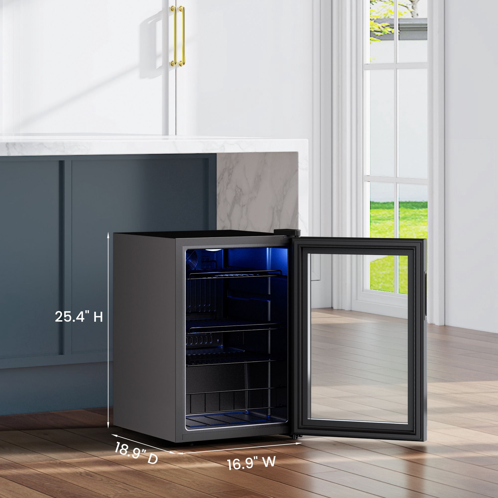 Yeego 85 Cans Beverage Refrigerator, Glass Door Beverage Cooler for Home Dorm Office Bar, Black