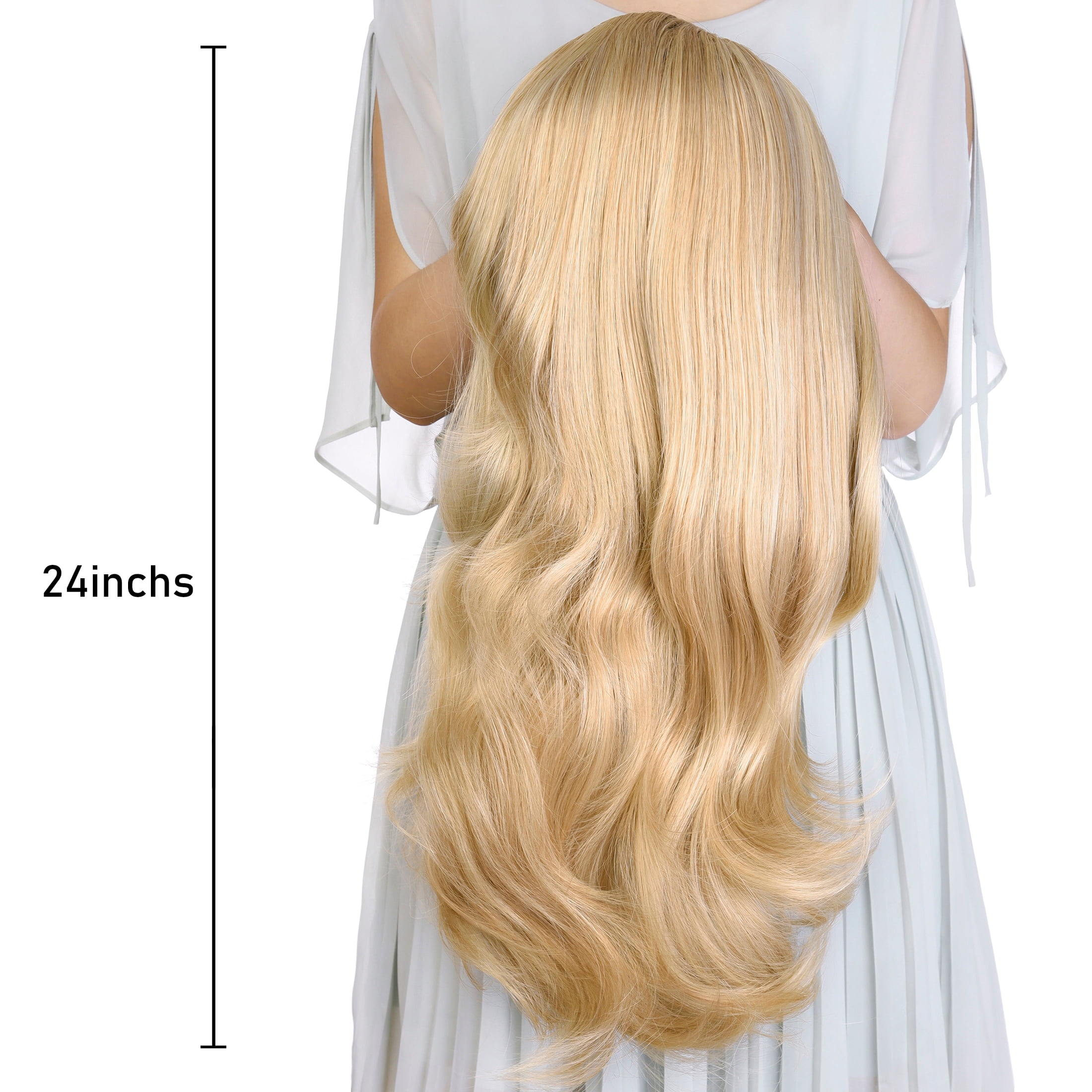 Silike 24" Long Wavy Clip in Half Head Tied Wig Premium Japanese Synthetic Fibers Hair Extensions for Women, 210g, Natural Looking Voluminous Waves for Added Length & Thickness, Heat Resistant