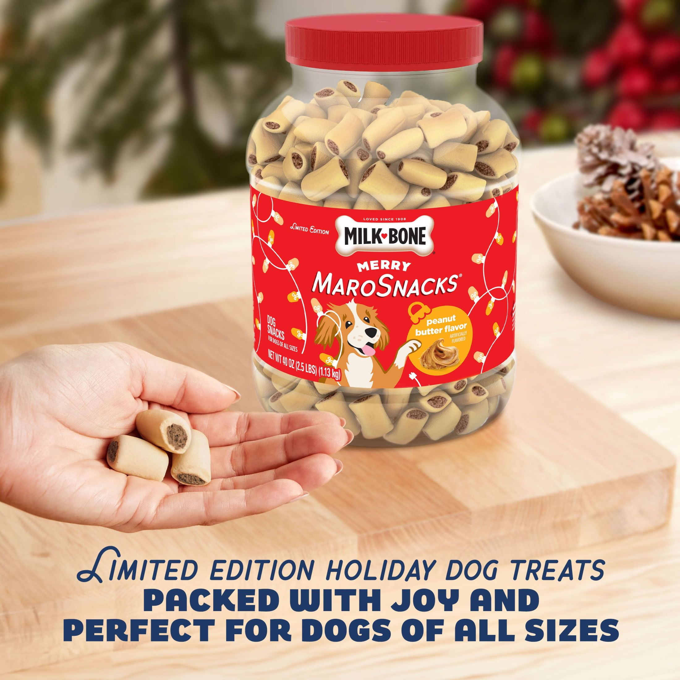 Milk Bone Merry MaroSnacks Peanut Butter Flavored Holiday Dog Treats With Bone Marrow, 40 oz