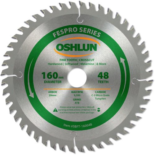 Oshlun SBFT-160048 160mm 48 Tooth FesPro Crosscut ATB Saw Blade with 20mm Arbor for Festool TS 55 EQ, DeWalt DWS520, and Makit