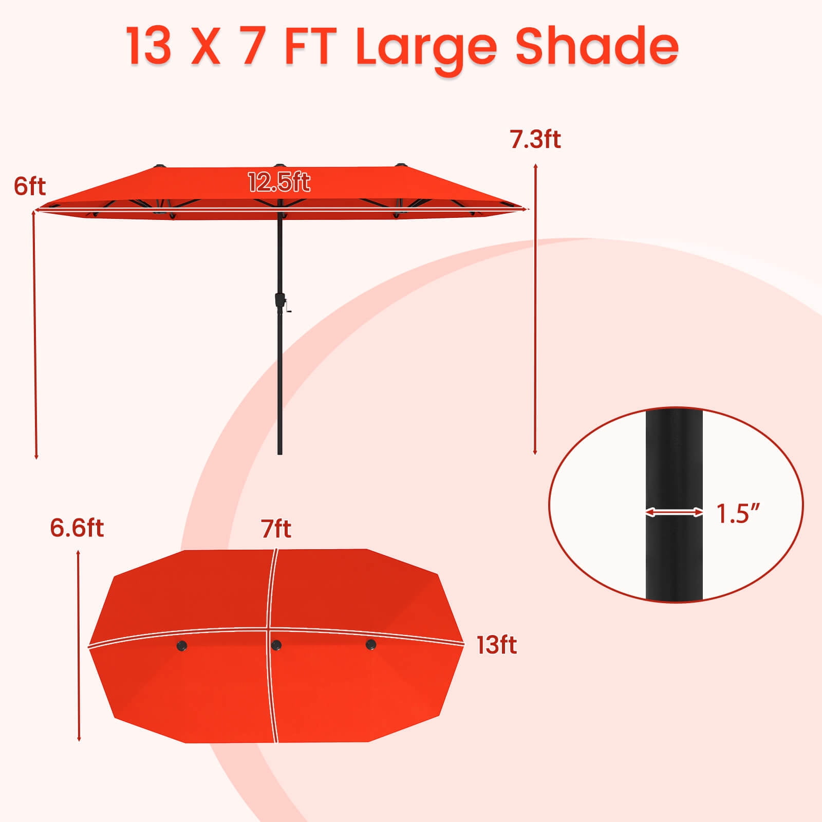 Costway 13 FT Large Patio Umbrella Outdoor Double-Sided Table Market Umbrella for Garden Orange