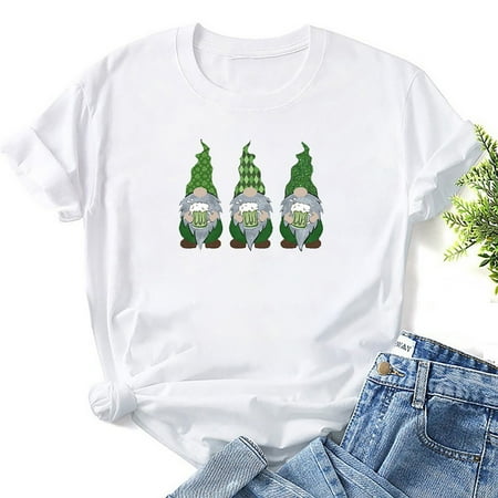 

FREE SHIPPING-Fashion Women Print Short-Sleeved Round Neck Novelty Graphic Tops leprechaun costume green day shirt accessories st patricks day