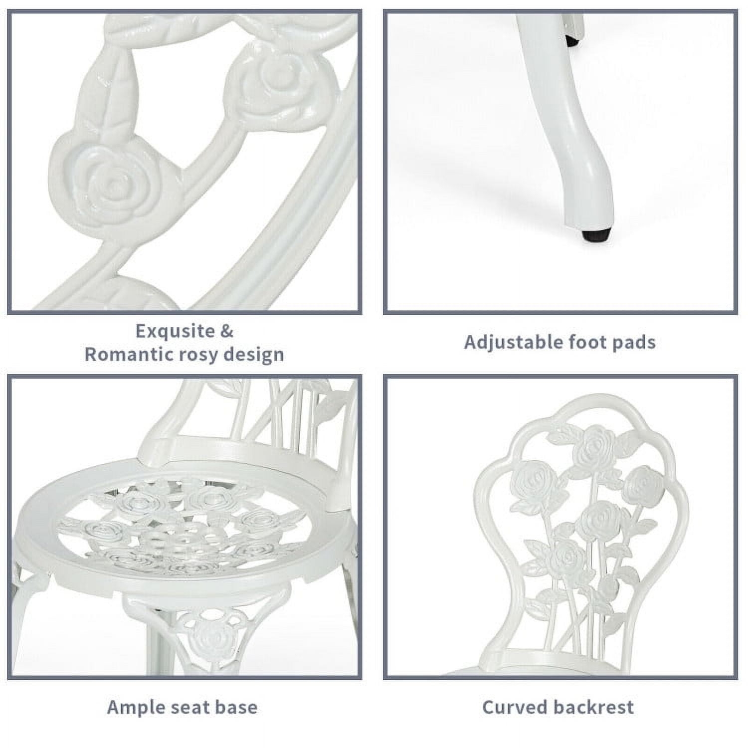 Aimee Lii Outdoor Patio Furniture Set, Cast Aluminum Patio Table Chairs Set with Rose Design, White