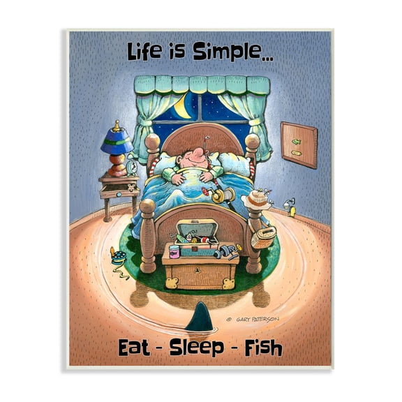Stupell Industries Eat Sleep Fish Funny Sports Fishing Cartoon Design Wall Plaque by Gary Patterson