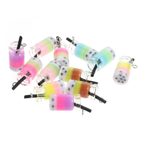 HOOWIFFY 12 Pcs Resin Bubble Tea Charms Mini Cup Keychains for Crafts, Accessories, Art, , and Daily Use