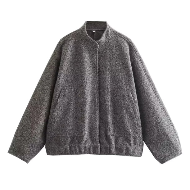 Chaquetas de bombardero sólidas para mujer, abrigo suelto con botón, Tops de manga larga, chaqueta informal con bolsillo, gris, Primavera, Ins