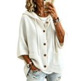 thumbnail image 4 of Endives Womens Cardigan Sweaters Hooded 3/4 Length Sleeve Knit Cardigan Button Front Loose Casual Oversized Sweater Coat With Pockets Cardigan Sweaters for Women White XXL, 4 of 6