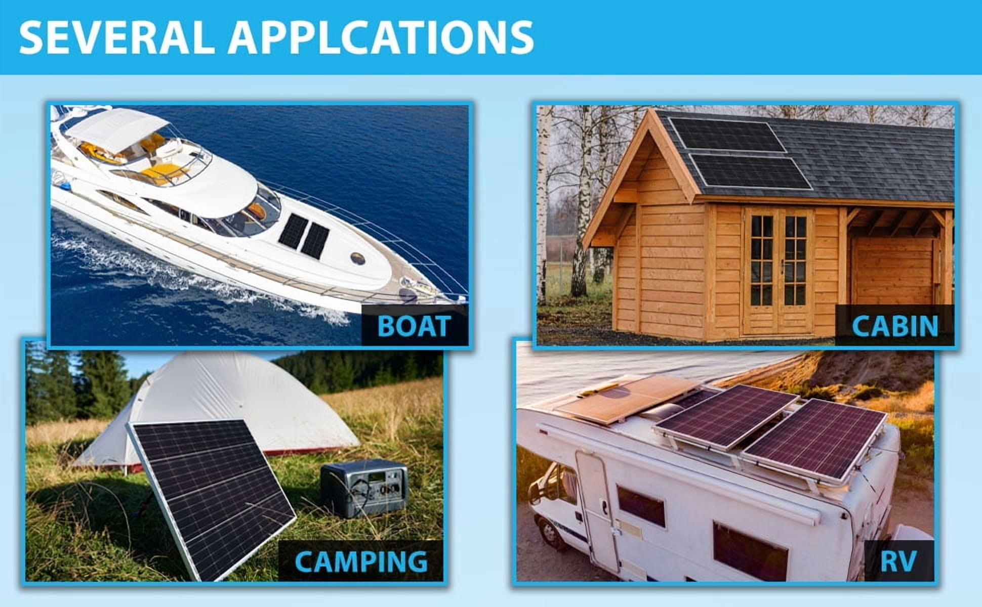 200 Watt 12V High Efficiency Monocrystalline Solar Panel for Camper Marine Off-Grid Solar System