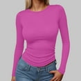 thumbnail image 2 of GEWSEY Womens Long Sleeve T-Shirts Trendy Basic Fitted Compression Going Out Crop Tops Fall Fashion Y2K Clothes 2025 Outfits (Hot Pink, L), 2 of 4