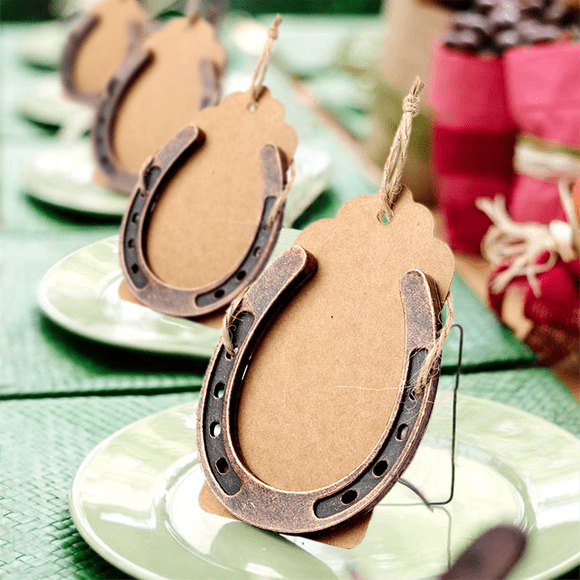 10Pcs Good Lucky Horseshoe Card Wedding Favors with Kraft Tags Rustic Horseshoe Gifts for Vintage Wedding Party Decor