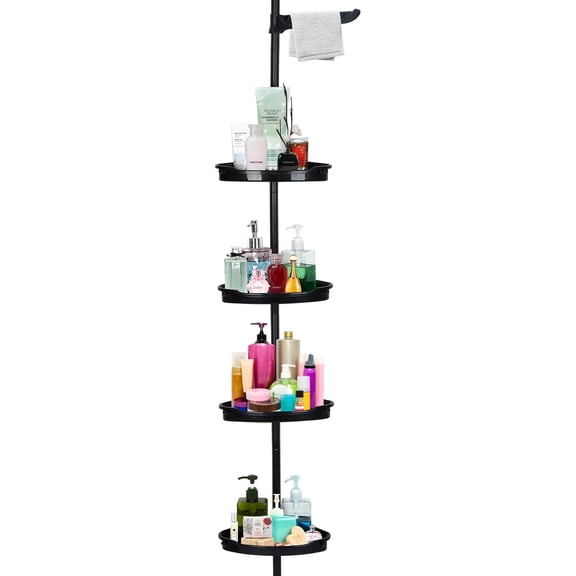 Garvee Rustproof Shower Caddy Corner for Bathroom, Bathtub Storage Organizer for Shampoo Accessories,4-Tier Adjustable Shelves with Tension Pole, up to 123 inch, Black